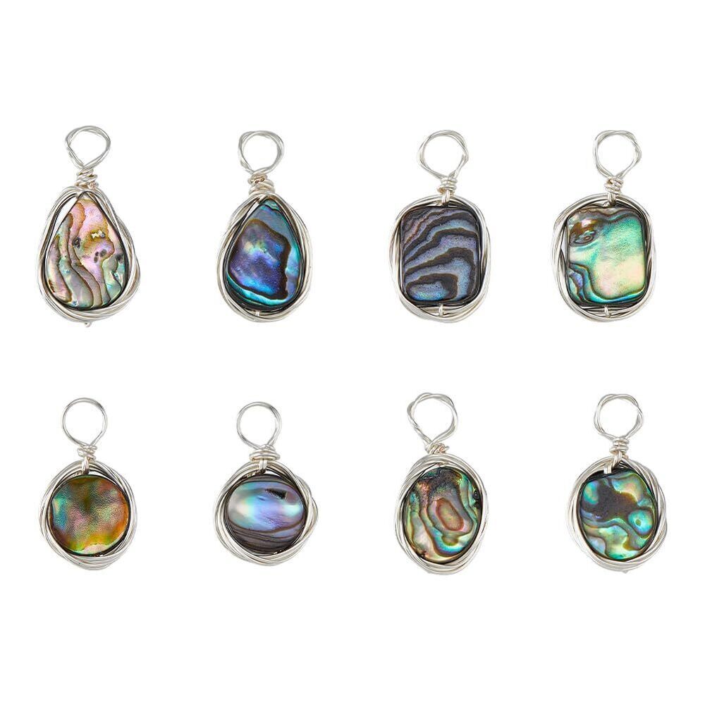 6754 8Pcs 4 Styles Abalone Shell Charms Paua Shell Pendant Sea Shell